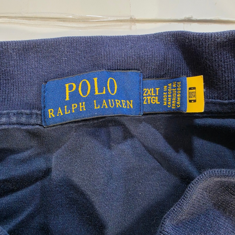 Polo Ralph Lauren Shirt Mens 2XLT Navy Blue Vertical Textured Knit Polo Tall - Picture 3 of 8